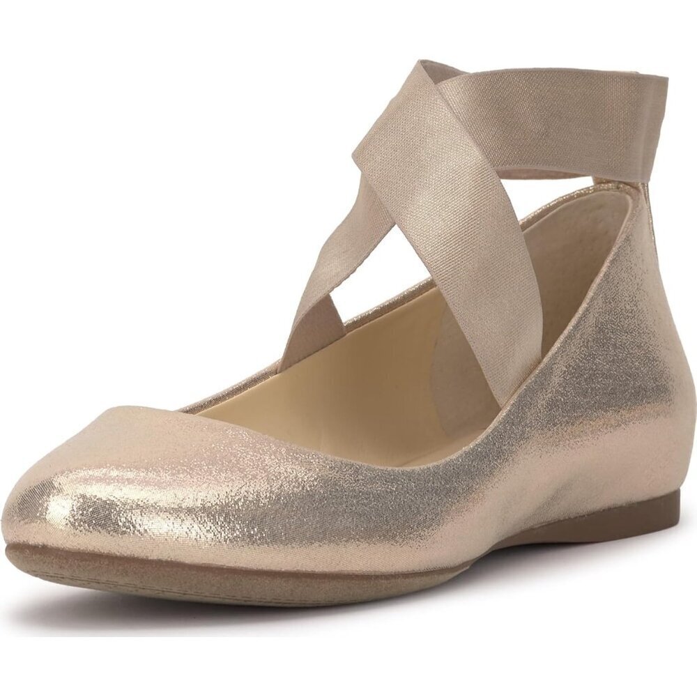Jessica Simpson Women's Champagne Cotton Ankle Cross Elastic Ballet Flats